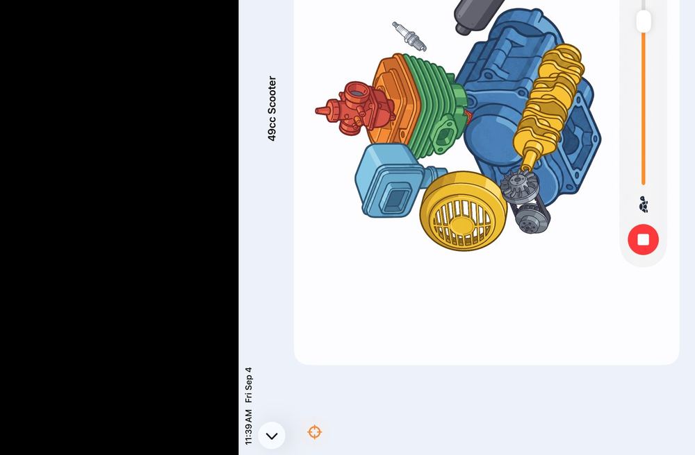 A finished scooter engine running with the rev slider